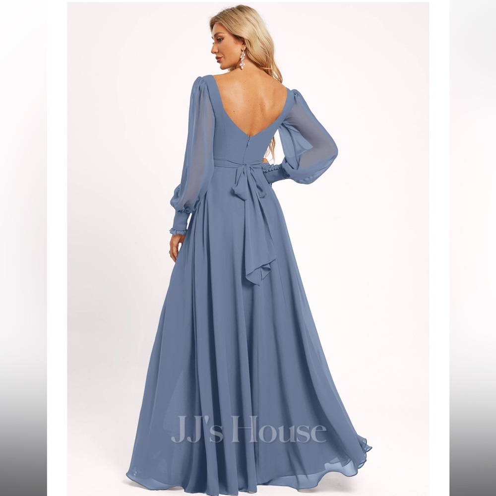 A-line V-Neck Floor-Length Chiffon Bridesmaid Dress in Slate Blue